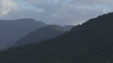 Foggy mountain peaks in Daintree National Park