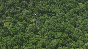 Travelling in a canopy crane over dense forest in Daintree National Park