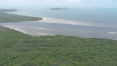 Aerial view of forested coast in Daintree National Park