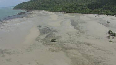 Aerial view of the beach and forested coast in Daintree National Park