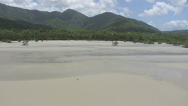 Aerial view of the beach and forested coast in Daintree National Park