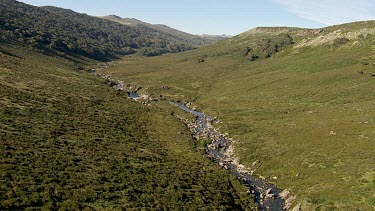 Aerial of Kosciuszko National Park - Vast Mountain Ranges and River