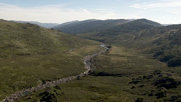 Aerial of Kosciuszko National Park - Vast Mountain Ranges and River
