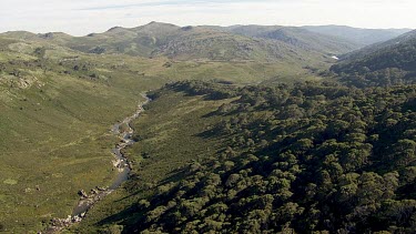Aerial of Kosciuszko National Park - Vast Mountain Ranges and River