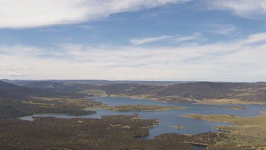 Aerial of Kosciuszko National Park - Forest and river landscape