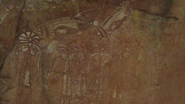 Nourlangie rock art depicting Lightning Man Namargon Ambangbang art site CU Barrgunj wife of Namarrgon Pan off No. 5 Guluibirr on to No 2 Barrginj and to No 4. The name 'Nourlangie' is an anglicized v...