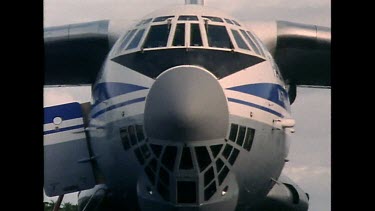 Cargo plane, front view. Nose of plane.