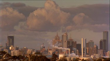 Smoke billoWS before an overcast Melbourne CBD