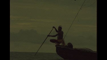 Tribesmen And Dingo On A Boat