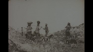 Black And White Shot Of Aboriginal Men Hunting