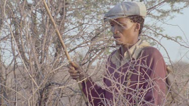 bushmen on hunt one with spear