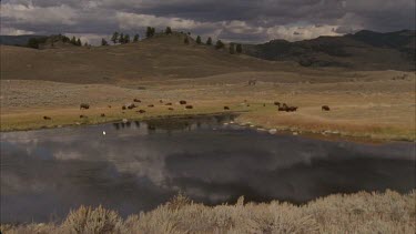 dark rain clouds reflected in still water