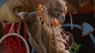 props held by Indian dancers, including bird head, and claw