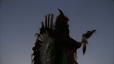 *Indian dancing in silhouette, dancer turning around showing off elaborate costume, shift to CU of head
