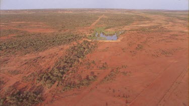 Flying over a dry landscape