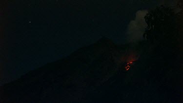 Stop motion of Komba volcano erupting at night