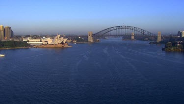 Sydney city Harbour Bridge and Opera House. Harbour.