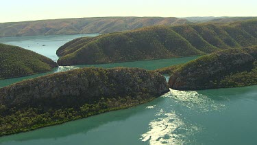Gorge. Valley Horizontal Falls. Shows result of water erosion of rock (mountain).