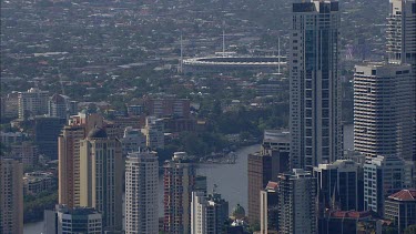 Brisbane, Queensland. Brisbane River. Stadium in backgorund Gabba