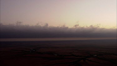 Low angle Aerial Morning Glory Cloud. Early morning, sunrise.