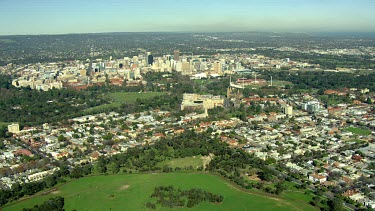 Adelaide stadium and River Torrens, St Peters Cathedral.