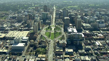 Adelaide CBD central business district park and roads.