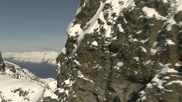 Southern Alps Mountain Range, South Island New Zealand. Wide shot, establishing shot