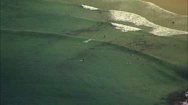 Surfers waiting for waves. Aerial