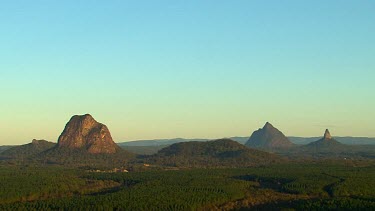 Mt Tibbrogargan, Mt Beerwah &  Mt Coonowrin from Wild Horse Mountain early morning wide