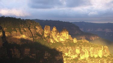 Aerial - Blue Mountains Region -The Three Sisters sandstone rock formation, one of the region's best-known attractions