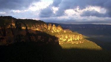 Aerial - Blue Mountains Region -The Three Sisters sandstone rock formation, one of the region's best-known attractions