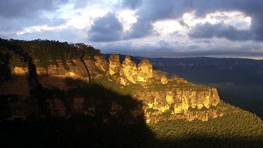 Aerial - Blue Mountains Region -The Three Sisters sandstone rock formation, one of the region's best-known attractions