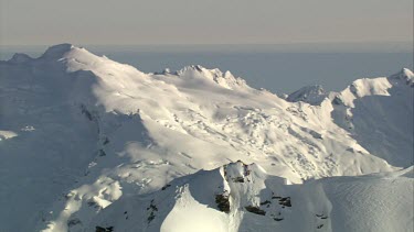 Aerial of Mount Everest: Flags on peak