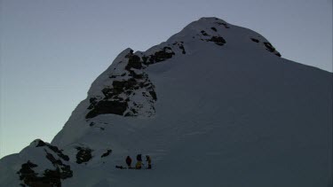 Aerial of Mount Everest: Group of Climbers on peak