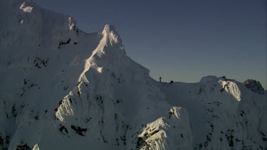 Aerial of Mount Everest: Group of Climbers on peak