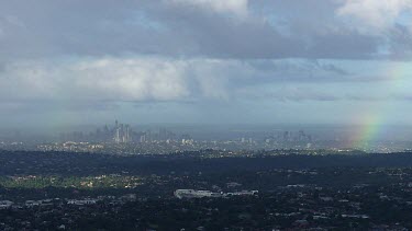 Aerial - Sydney Suburbs - View of Sydney City  - Rainbow in BG