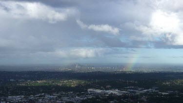 Aerial - Sydney Suburbs - View of Sydney City  - Rainbow in BG