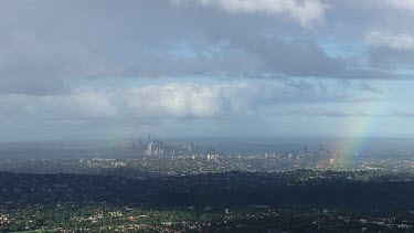 Aerial - Sydney Suburbs - View of Sydney City  - Rainbow in BG