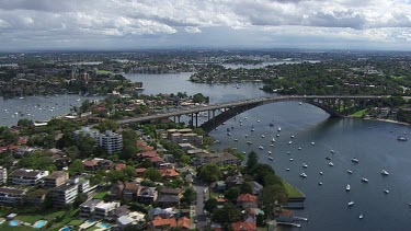 Sydney to Blue Mountains - Aerial - Sydney- Parramatta River and A40 Bridge