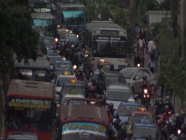 High angle Jakarta traffic motorbikes