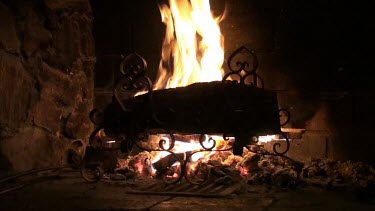 Wood burning in a fireplace