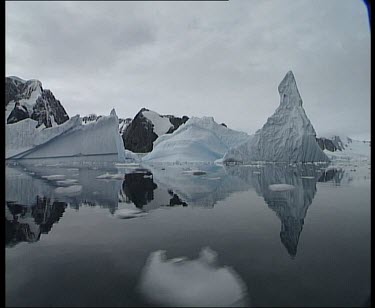 past small icebergs and shore