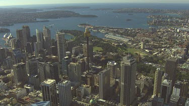 Sydney City CBD with Centre Point Tower. Harbour and Botanical Gardens in background.