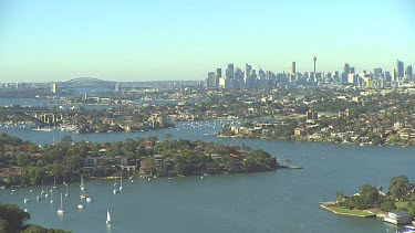 Sydney North Shore suburbs and inner west. Harbour and bridge with city in background