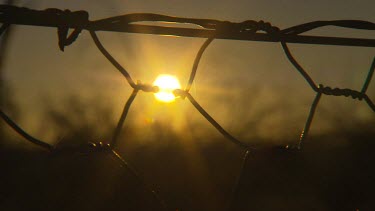 Sunset and silhouette barbed wire fence (Bilby fence)