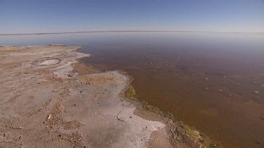 Edge of Lake Eyre shows salt encrusted soil