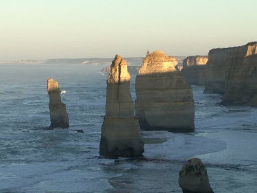 Twelve Apostles, rock stacks. Limestone eroded by wave action