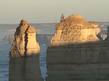 Twelve Apostles, rock stacks. Limestone eroded by wave action