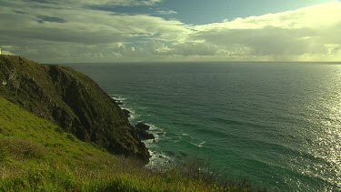 Long shot Byron Bay lighthouse with ocean