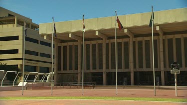 Perth Concert Hall pan with Aboriginal flag in foreground